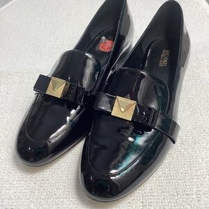 Michael Kors Shiny Black Flats with Gold Accent